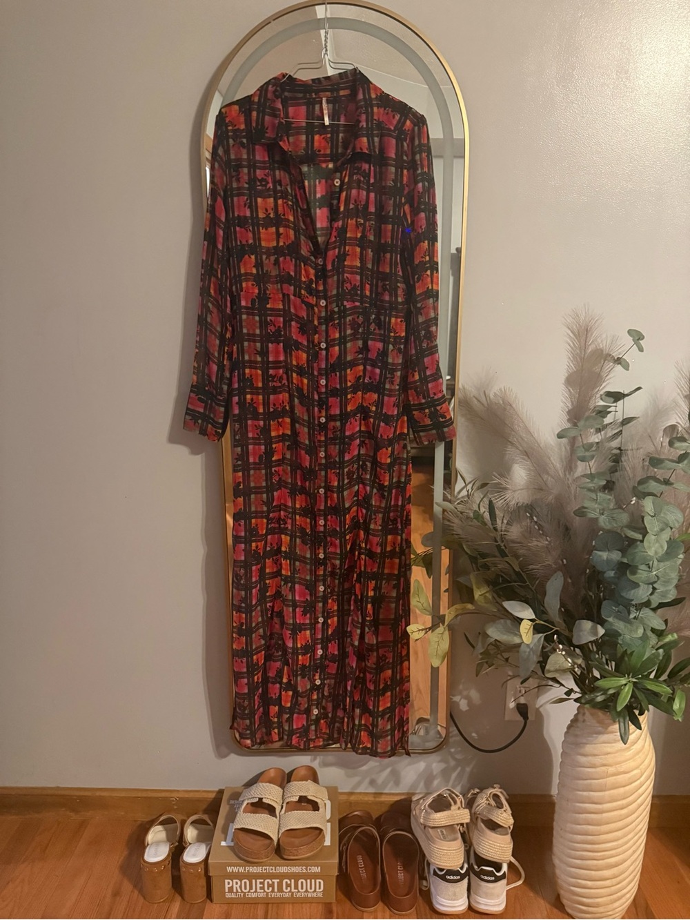 Free People Striped Multicolor Dress with Orange Accents